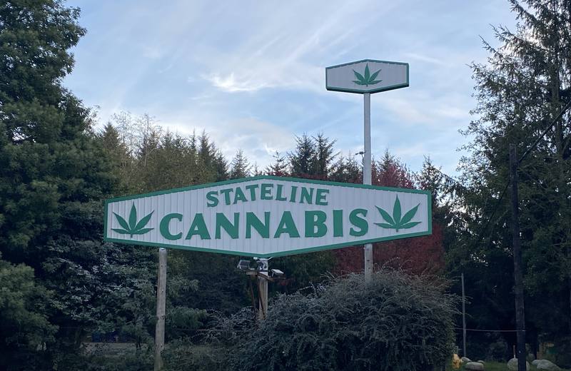 Stateline Cannabis roadside sign, Brookings, Oregon